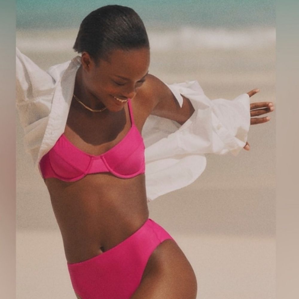 NWT J. Crew Hi Rise Bikini Bottoms Radiant Fuchsia Pink BM642 Beach XXS